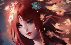 Flower power, art, redhead, elf, sakimichan, power, fantasy, girl, summer,  flower, HD wallpaper | Peakpx