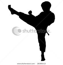 Тхэквондо и каратэ, вид спорта. Silhouette Of A Boy Child Practicing Karate With A High Leg Kick In A Vector Clip Art Illustration Picture Karate Siluet Thekvondo