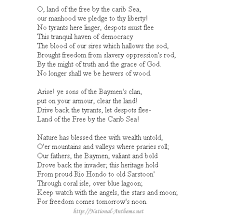 Inspired by the sight of the american flag flying over fort mchenry the morning after the bombardment, he scribbled the initial verse of his song on the back of a letter. Lyrics Center Lyrics To The National Anthem