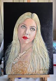Portrait of Blonde Haired Lady With Pearl Necklace.