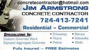 Jimmy S Business Card 2009 From Jim Armstrong Concrete Contractor In Mc Donald Pa 15057