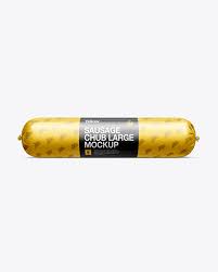 Download Large Sausage Chub Mock Up In Packaging Mockups On Yellow Images Object Mockups