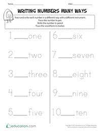 The first box of each row filled with numeral and the second box of each row filled with number name. Writing Numbers Many Ways Worksheet Education Com