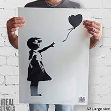 Bring deine vorstellungskraft auf ein neues, realistisches level! Banksy Ballon Madchen Schablone Wiederverwendbar Startseite Wand Dekor Schablone Graffiti Banksy Stil Kunst Schablone Wandfarbe Stoffe Mobel Halb Transparent Schablone M 25x37cm Amazon De Baumarkt