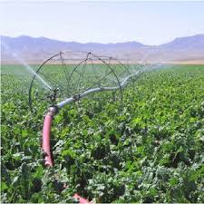 The head spacing is the distance between sprinkler heads along the water line, and the line spacing is the distance between lines in the field. Wheel Line Side Roll Irrigation System Global Sources