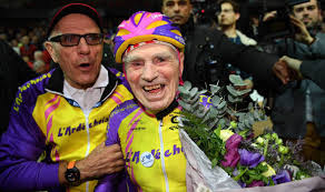 He is the holder of the world record for cycling 100 km and for the distance cycled in one hour, both in the over 100 to 105 years old age category and for the distance cycled in one hour in the over 105 years old age category. 105 Year Old Cyclist Robert Marchand Breaks World Record World News Express Co Uk