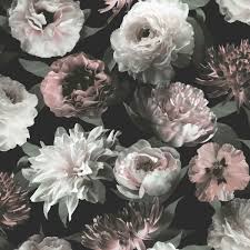 White and pink flowers, peonies, wooden background, flowering plant . Wallpaper Flowers Black White And Soft Pink From Esta Home Estahome Brands Wallpaper Champion