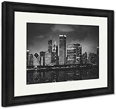 Black And White Framed Prints Amazon Amazon Com Ashley Framed Prints Chicago Night Time Skyline Photo With Michigan Lake Reflection Chicago Illinois Wall Art Framed Prints Chicago At Night Frame