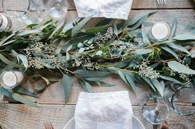 Christmas Table Decor Christmas Tablescape Christmas Table Runner Made With Eucalyptus Leaves Unique Wedding Flowers Wedding Centerpieces Herb Centerpieces