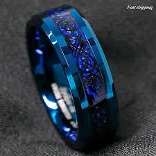 Tungsten Black And Blue Ring 8mm Blue Tungsten Carbide Ring Carbon Fibre Black Celtic Dragon Men S Jewelry Ebay Blue Rings Rings For Men Mens Stainless Steel Rings