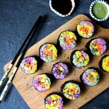 Bo On Instagram Rainbow Sushi Gearing Up For Party Times Tomorrow With The Colours Of The Rainbow I Coloured T Sushi Sushi Fillings Japanese Food Art
