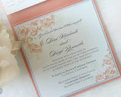 Coral Salmon Light Champagne Gold Wedding Invitation Vintage Floral Garden Wedding Invit Fun Wedding Invitations Coral Wedding Invitations Wedding Invitations