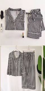 Black And White Striped Silk Pajamas Black And White Striped Silk Pajama Set For Women Silk Pajama Sleepwear Silkshirt Stripe Womenswear Fashiontrend Silk Pajama Set Silk Pajamas Pajama Set