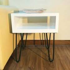 While the clear coat is drying on your wood slab, paint your metal hairpin legs. White Duco Polish Wooden Top Black Hairpin Leg Side Table Nightstand Ebay