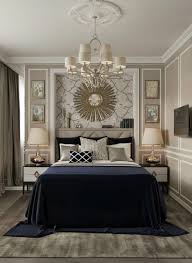 Glamourous Luxurious Timeless In This Pale Gold Taupe And Midnight Blue Bedroom By Decor Lusso Blue Bedroom Decor Blue And Gold Bedroom Luxurious Bedrooms