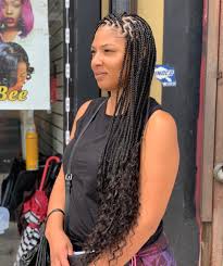 This is an intricate hairstyle. Queen Bee Hair Salon On Instagram Small Size Knotless Bohemian Braids Waist Le Braids For Black Hair Box Braids Hairstyles For Black Women Gorgeous Braids