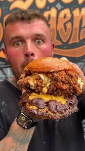 Outrageous Burger with Fried Chicken and Blue Cheese