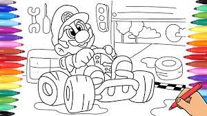 Free printable mario coloring pages for kids. Super Mario Kart Coloring Pages Drawing Mario Kart In His Garage Videogame Coloring Pages Youtube