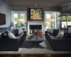 Living Room Design With Black Leather Sofa