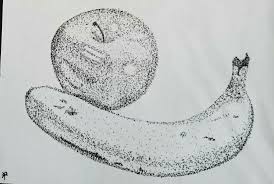 Apple And Banana Stipple Drawing By Tkp Stippling Drawing Stippling Art Drawing Apple