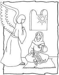 Here's a lovely colouring page of the baby jesus asleep in the manger for the children to enjoy this christmas. The Angel Visits Mary Coloring Page Google Search Christmas Sunday School Bible Crafts Bible Coloring Pages