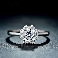 Cubic Zirconia Flower Engagement Ring In Sterling Silver Flower Engagement Ring Engagement Rings Engagement Ring Wedding Band