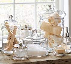 Romantic bathroom idea for small bathroom. Classic Glass Bathroom Canisters Bathroom Decor Bathroom Spa Bathroom Canisters