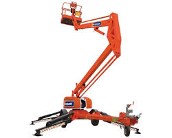 An engine crane, a cantilevered tool for installing or removing the engine block from a vehicle. Hirepool Cherry Picker Towable 15m