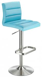 Breakfast and kitchen bar stools; Swank Brushed Steel Kitchen Swivel Bar Stool With Faux Leather Padded Seat Blue