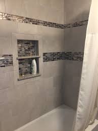 Shower Tile Mosaic Linear Mosaic Accent Tile Custom Tile Shower Niche Niche Shelves Shower Stor Trendy Bathroom Tiles Tile Shower Niche Gray Shower Tile