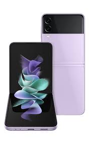 Galaxy z flip3 5g unfolded, showing the gallery app onscreen, with several brightly colored photos onscreen. Ad9wdcl7vloomm