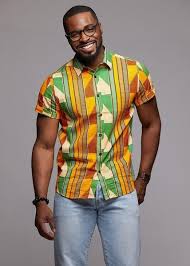 Black And Yellow Button Up Shirt Mens Tops Keyon Button Up African Print Shirt Green Tan Yellow African Shirts For Men African Men Fashion African Clothing For Men