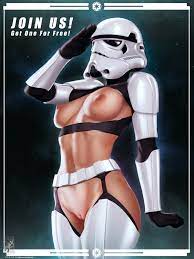 1girls armor breasts female female only female stormtrooper  helmet highres large breasts nipples pussy sci-fi science fiction scifi  solo solo female standing star wars stormtrooper themaestronoob 
