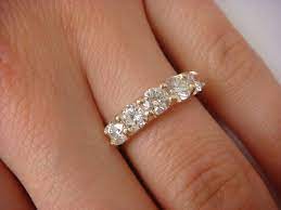 1 25 Ct T W 5 Large Diamonds High End 14k Yellow Gold Wedding Band Ebay Diamond Wedding Bands Wedding Ring Bands 14k Yellow Gold Wedding Band