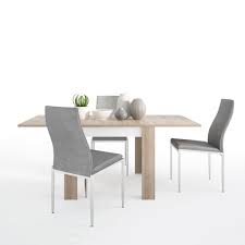 Extending dining tables are ideal for when you need more space. Lyon Small Extending Dining Table In Oak And White Gloss With 4 Milan Chairs