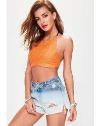Missguided Orange Sequin Crop Top Lyst