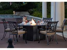 Nova outdoor living lyon 8 seat dining set with fire pit 1 8m round table at gardenman. Darlee Outdoor Living Capri Cast Aluminum 7 Piece Propane Fire Pit Dining Set With 60 Inch Round In Antique Bronze Da2016607pc60gd