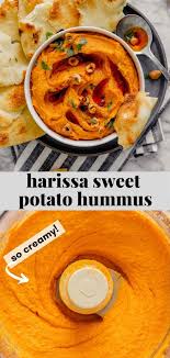Harissa Sweet Potato Hummus Recipe In 2020 Sweet Potato Hummus Recipe Roasted Whole Sweet Potatoes Sweet Potato Hummus