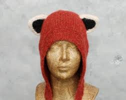 Hand-knit Baby Alpaca Red Panda Hat With Ears