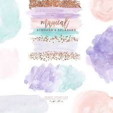 A Set Of Magical Watercolor Paint Brush Strokes Splashes Textures With Rose Gold Foil Accents Abstract Strokes Watercolor Splash Clip Art Wreath Watercolor