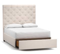 I call it the farmhouse storage bed with hinged footboard. i noticed that the twin captain's bed plans made called for cubbies at 15 inches high, but when i compared it to the farmhouse plan, the. Lorraine Tufted Upholstered Tall Footboard Storage Platform Bed Pottery Barn