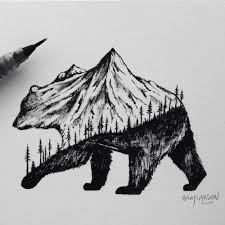 Brush Pen Grizzly Bear Art Illustration Mountains Steel Bison Bear Art Art Inspiration Art