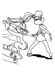 These coloring pages include images of the easter bunny dying eggs, hopping around, holding easter eggs, hanging out with kids, and having all kinds of fun. Bugs Bunny Try To Impress Lola Bunny With Skateboard Coloring Pages Download Print Online Coloring Pages For Free Color Nimbus