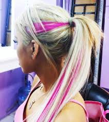 I Love How Hot Pink Looks In Blonde Hair Hair Color Pink Hair Streaks Straight Blonde Hair