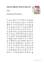 Social Media Word Search Social Media Worksheet Student Forms School Guidance Counselor