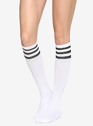 White Black Cushioned Knee High Crew Socks Lace Socks Long Socks White Knee High Socks
