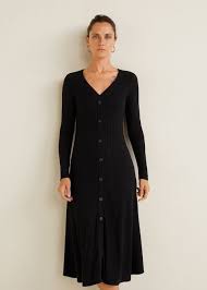 Ribbed Buttoned Dress Women Mango Usa Clothes Dresses Womens Dresses