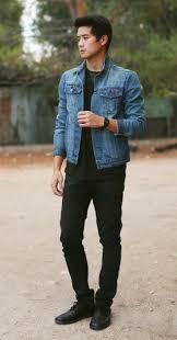 Asian Fashion Blogger Denim Jacket Look With All Black Outfit Black Outfit Men Denim Jacket Men Mens Fashion Denim
