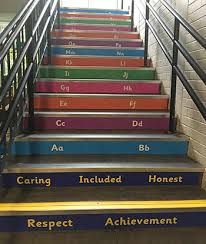 Add to favorites stair riser vinyl strips 15 steps removable sticker peel & stick: Literacy Stair Graphics For Schools Blocks Design Services