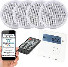 Ceiling speakers are used quite at a lot of public places these days. Smart Home Wall Amplifier And 4 Ceiling Speaker Set 4 X 80w Moisture Resistant Speakers And Mini Wall Mount Bluetooth Amplifier For Echo Alexa Spotify Wireless Stereo Stereo Hi Fi Music System Amazon De Home